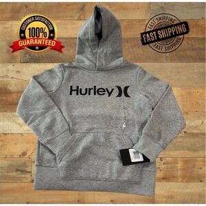 Hurley Hoodie Youth Grey Hood Pullover Logo Sweatshirt, Size Small